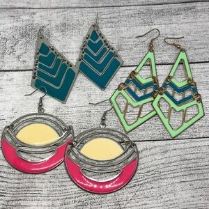 Bundle lot 3 retro/vintage enamel statement earrings dangle drop pop of color